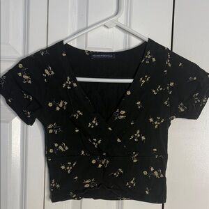 Brandy Melville Black Floral Crop Top